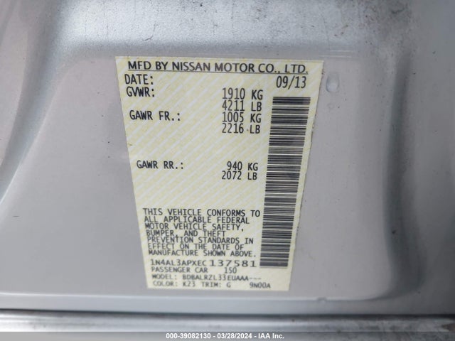 Nissan Altima 2.5 S 2014 1N4AL3APXEC137581 Image 9