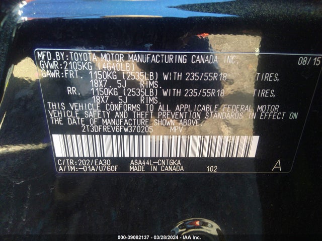 Toyota Rav4 Limited 2015 2T3DFREV6FW370205 Image 9