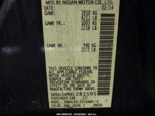 Nissan Altima 2.5 S 2014 1N4AL3AP6EC281595 Image 9