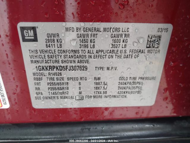 1GKKRPKD5FJ307629 GMC Acadia Sle-2