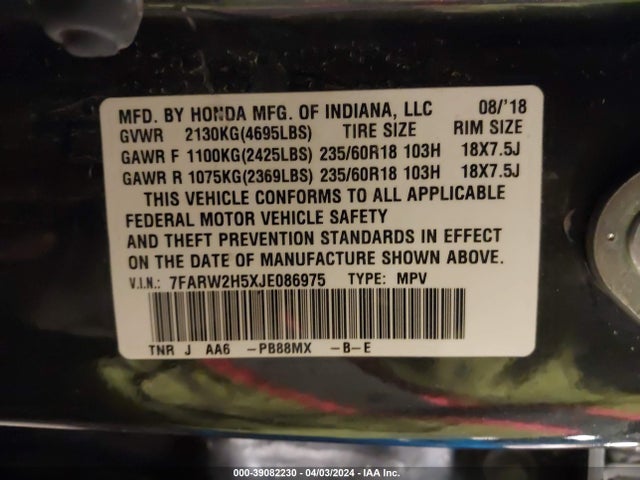 Honda CR-V EX 2018 7FARW2H5XJE086975 Image 9
