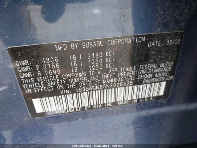 Subaru Legacy Limited Xt 2022 4S3BWGN65N3028525 Image 9