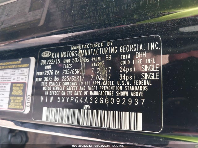 KIA Sorento 2.4l Lx 2016 5XYPG4A32GG092937 Image 9