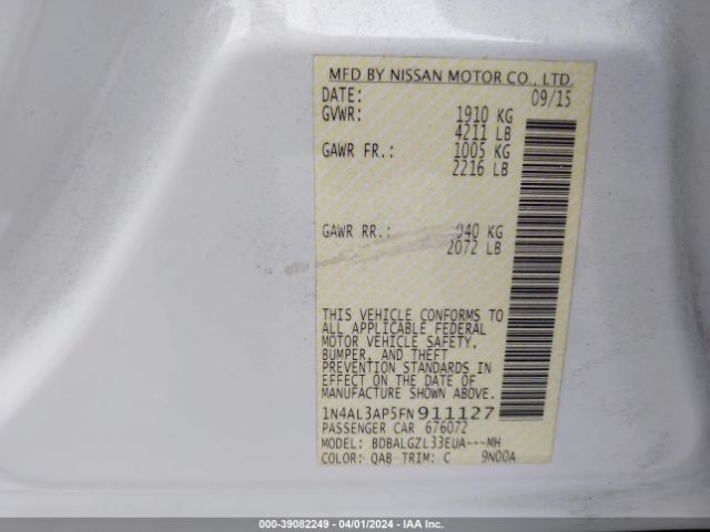 1N4AL3AP5FN911127 Nissan Altima 2.5 S