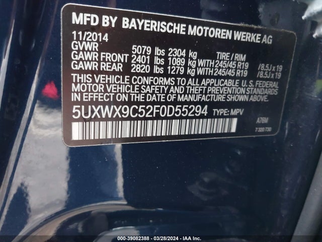 BMW X3 Xdrive28i 2015 5UXWX9C52F0D55294 Image 9