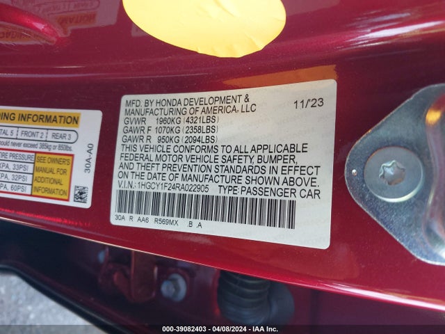 Honda ACCORD LX 2024 1HGCY1F24RA022905 Image 9