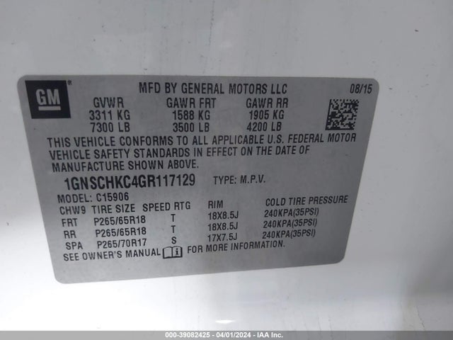 Chevrolet Suburban Lt 2016 1GNSCHKC4GR117129 Image 9