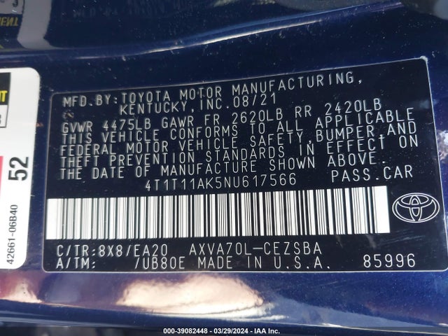 Toyota CAMRY SE 2022 4T1T11AK5NU617566 Image 9