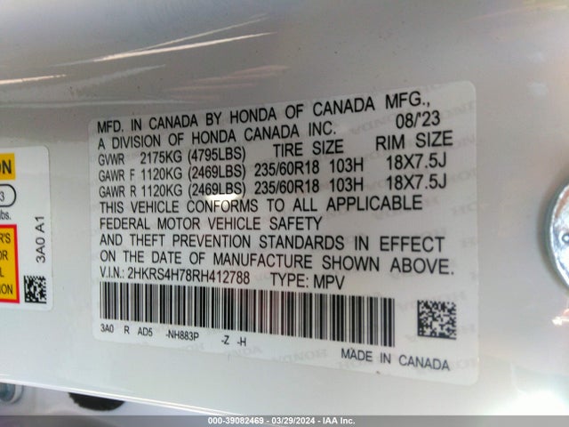 Honda Cr-v Ex-l Awd 2024 2HKRS4H78RH412788 Image 9