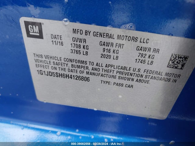 Chevrolet Sonic Lt Auto 2017 1G1JD5SH6H4126806 Image 9