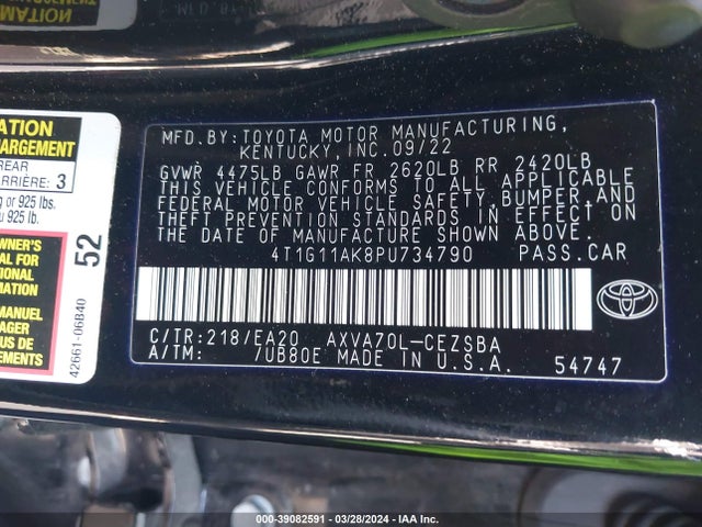 Toyota CAMRY SE 2023 4T1G11AK8PU734790 Image 9