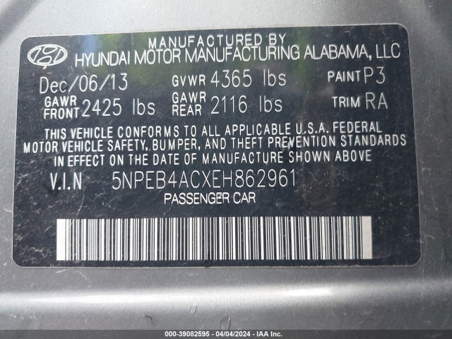 Hyundai SONATA GLS 2014 5NPEB4ACXEH862961 Image 9
