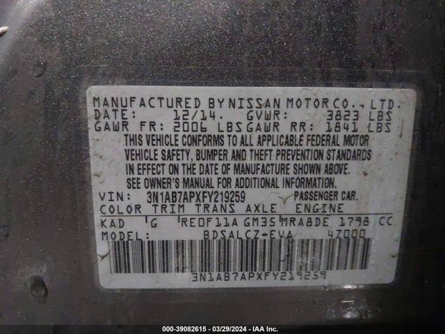 Nissan SENTRA S 2015 3N1AB7APXFY219259 Image 9
