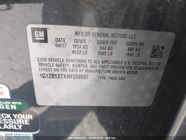 Chevrolet MALIBU LS 2017 1G1ZB5STXHF258937 Image 9