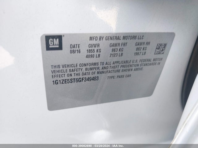 Chevrolet MALIBU 1LT 2016 1G1ZE5ST6GF349483 Image 9
