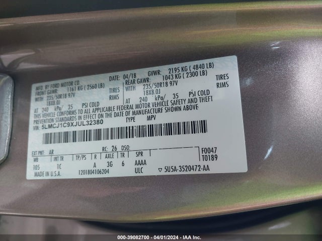5LMCJ1C9XJUL32380 Lincoln Mkc Premiere