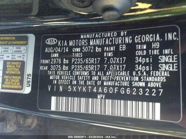 KIA SORENTO LX 2015 5XYKT4A60FG623227 Image 9