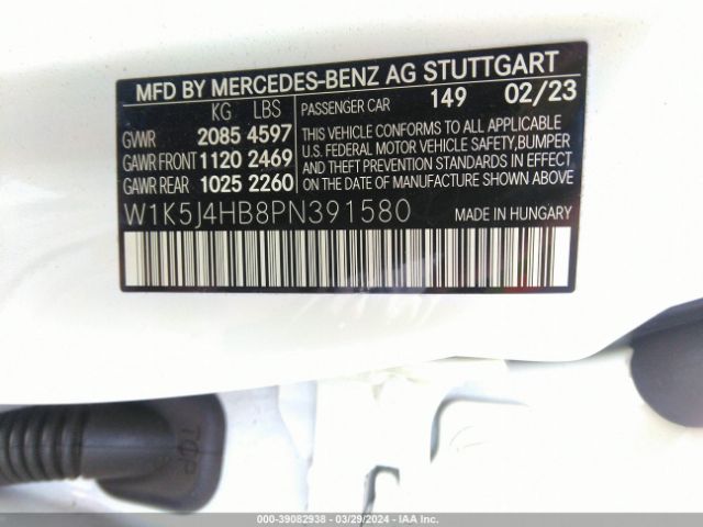 W1K5J4HB8PN391580 Mercedes-Benz Cla 250 Coupe 4matic
