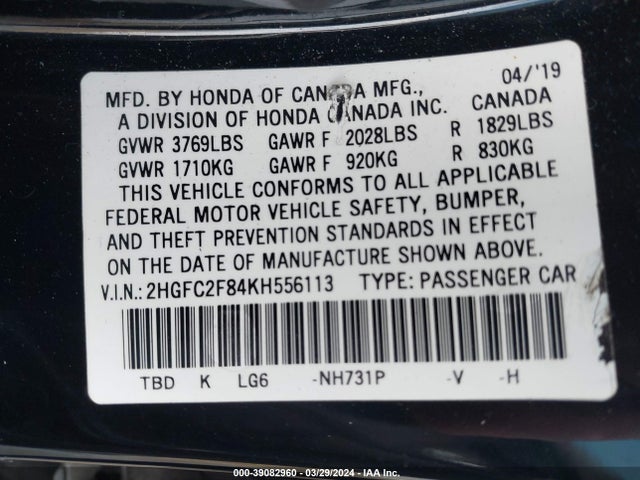 Honda Civic Sport 2019 2HGFC2F84KH556113 Image 9