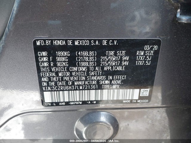 Honda Hr-v Awd Lx 2020 3CZRU6H37LM721361 Image 9