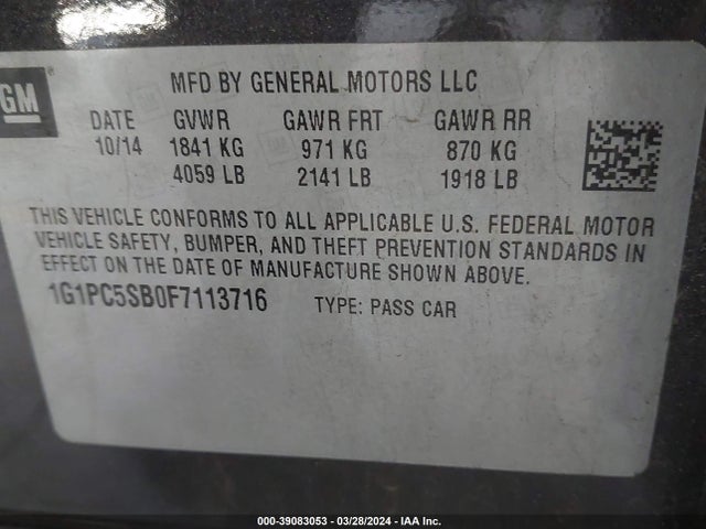 Chevrolet Cruze 1lt Auto 2015 1G1PC5SB0F7113716 Image 9