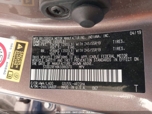 Toyota Highlander Limited Platinum 2019 5TDDZRFH8KS986970 Image 9