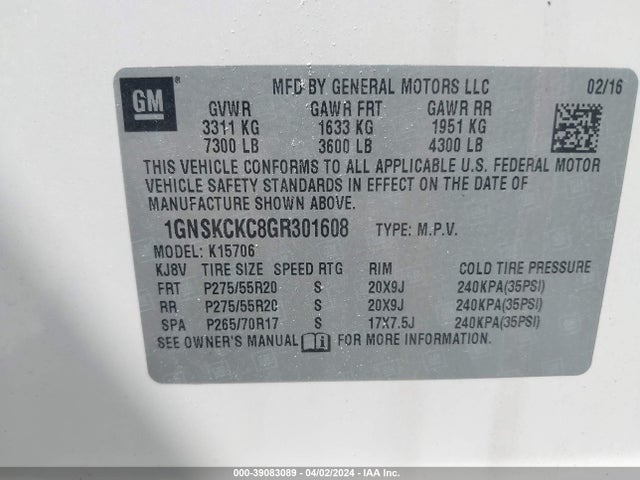 Chevrolet Tahoe Ltz 2016 1GNSKCKC8GR301608 Image 9