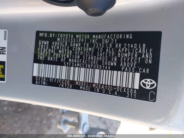 Toyota COROLLA SE 2022 5YFS4MCEXNP099144 Image 9