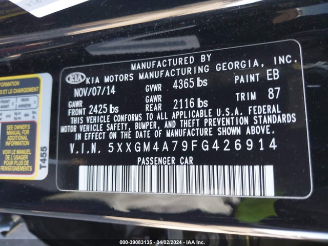 KIA Optima Lx 2015 5XXGM4A79FG426914 Image 9