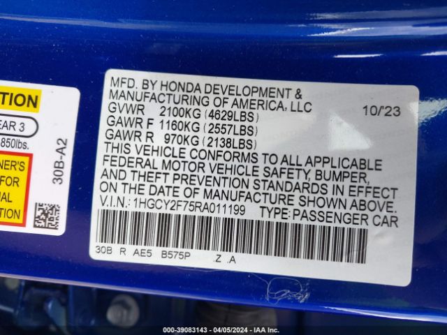 1HGCY2F75RA011199 Honda Accord Hybrid Sport-l