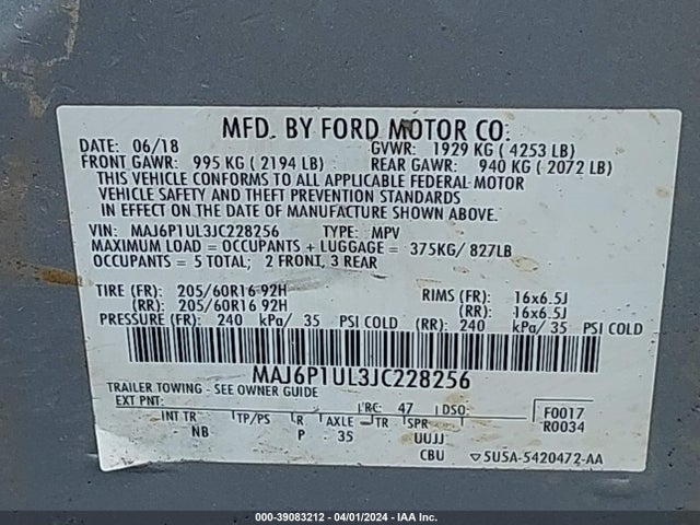 Ford Ecosport Se 2018 MAJ6P1UL3JC228256 Image 9