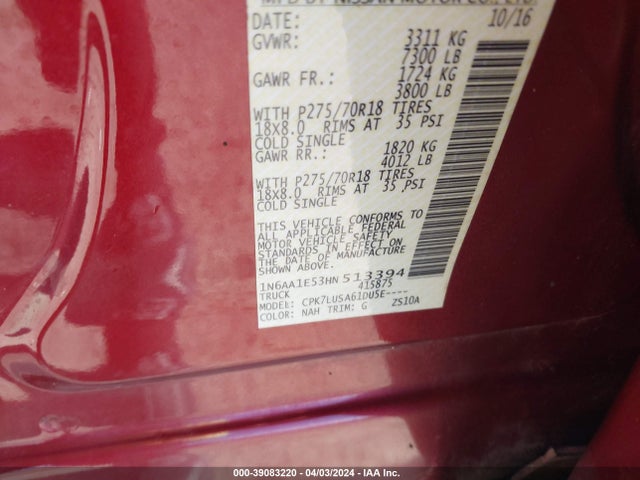 Nissan Titan Pro-4x 2017 1N6AA1E53HN513394 Image 9