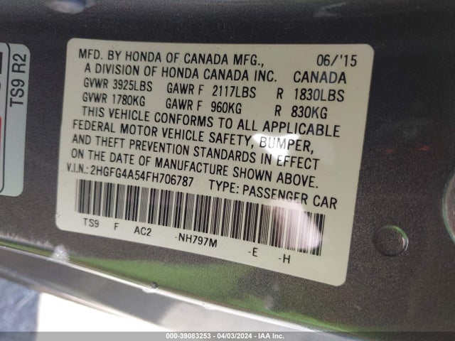 Honda CIVIC SI 2015 2HGFG4A54FH706787 Image 9
