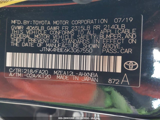 Toyota COROLLA SE 2019 JTNK4RBE6K3067550 Image 9
