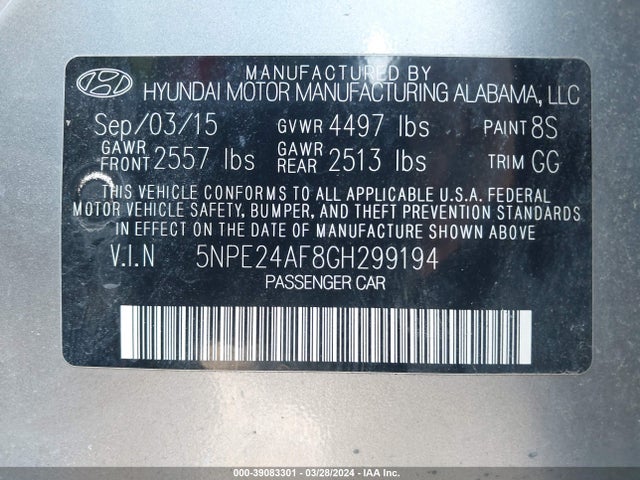Hyundai SONATA SE 2016 5NPE24AF8GH299194 Image 9