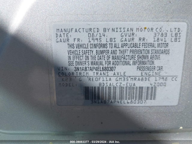 Nissan SENTRA S 2014 3N1AB7AP4EL680307 Image 9