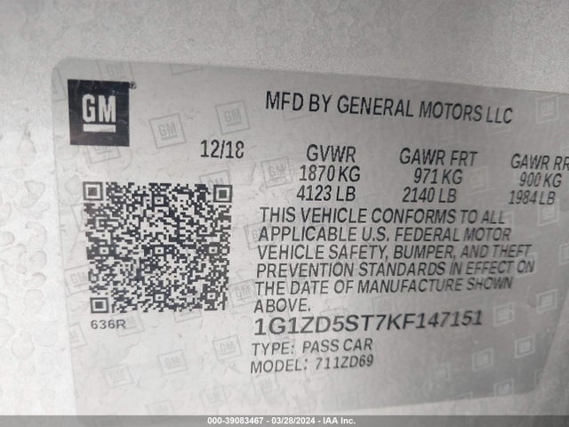 Chevrolet MALIBU LT 2019 1G1ZD5ST7KF147151 Image 9