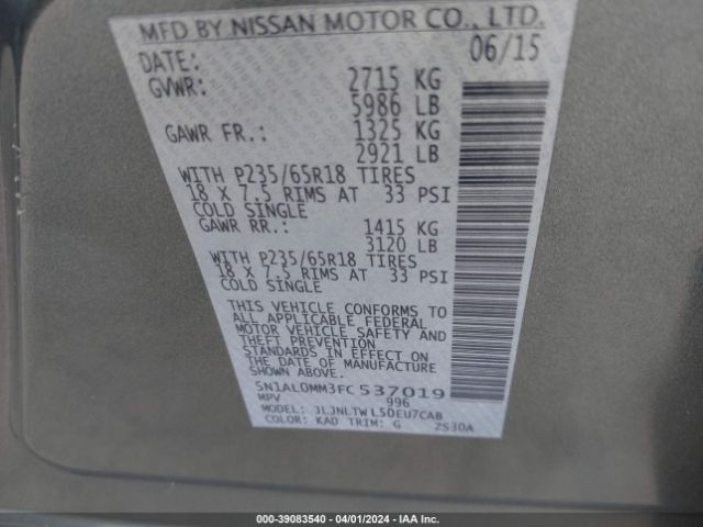 5N1AL0MM3FC537019 Infiniti QX60