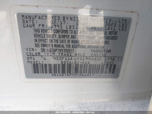 Nissan SENTRA S 2017 3N1AB7AP7HY266817 Image 9