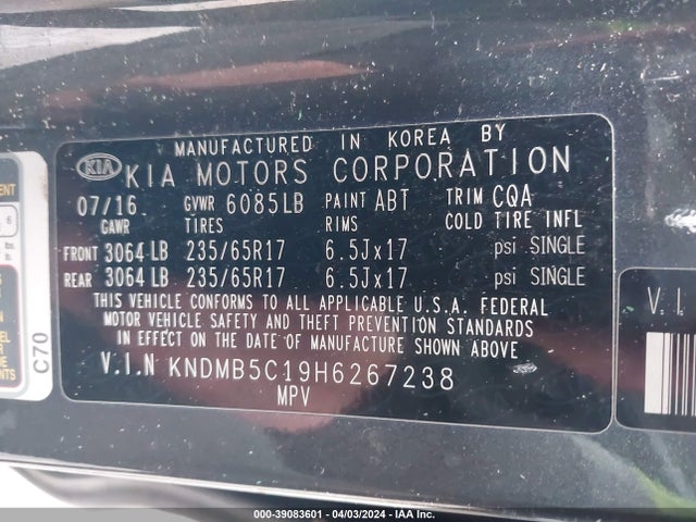 KIA SEDONA LX 2017 KNDMB5C19H6267238 Image 9
