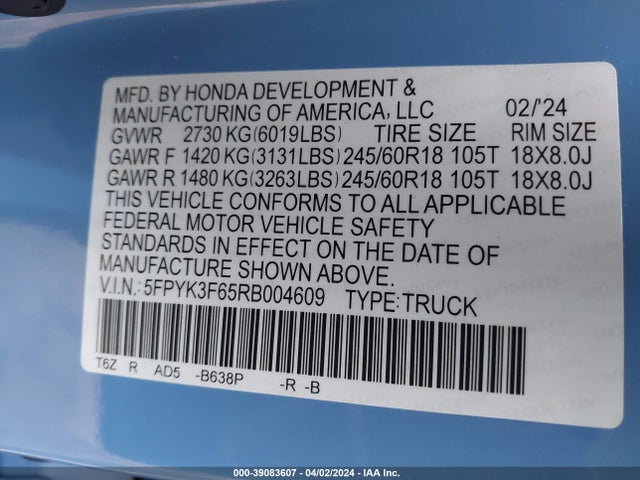 Honda Ridgeline Trailsport 2024 5FPYK3F65RB004609 Image 9