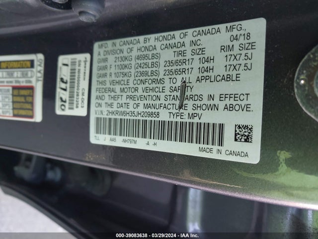 Honda CR-V LX 2018 2HKRW6H35JH209858 Image 9