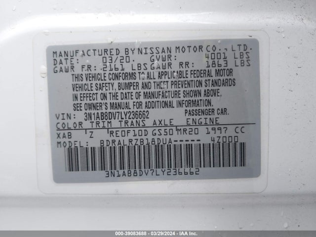 Nissan Sentra Sr Xtronic Cvt 2020 3N1AB8DV7LY236662 Image 9