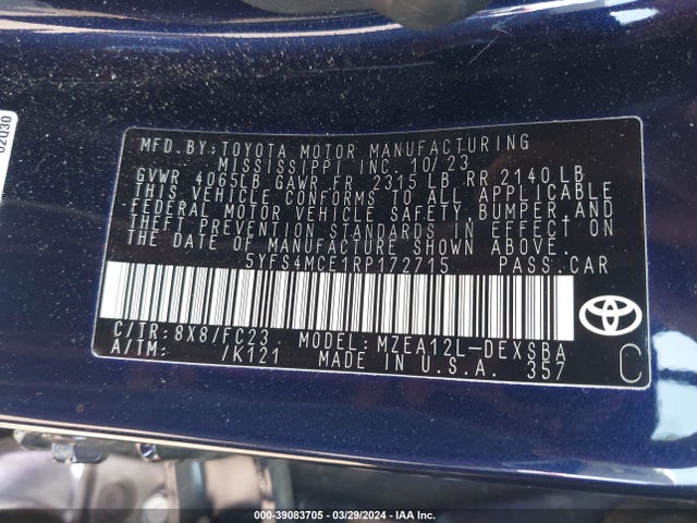 Toyota COROLLA SE 2024 5YFS4MCE1RP172715 Image 9