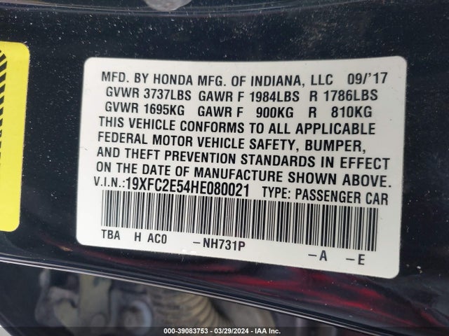 Honda Civic Lx 2017 19XFC2E54HE080021 Image 9