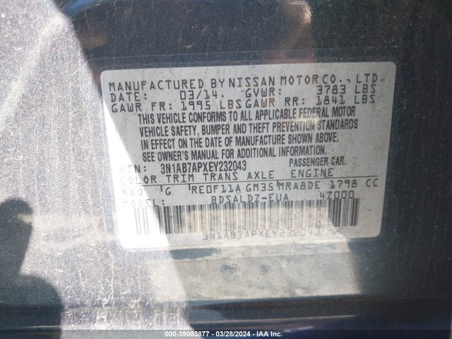 Nissan SENTRA SV 2014 3N1AB7APXEY232043 Image 9