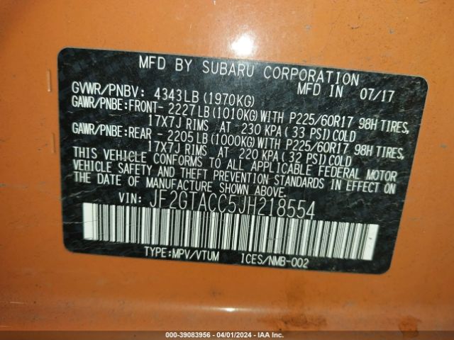 JF2GTACC5JH218554 Subaru Crosstrek 2.0i Premium