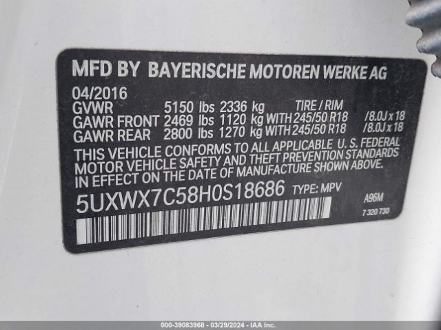 5UXWX7C58H0S18686 BMW X3 Xdrive35i