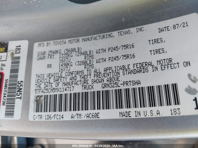 Toyota Tacoma Sr5 V6 2021 5TFAZ5CN5MX114717 Image 9