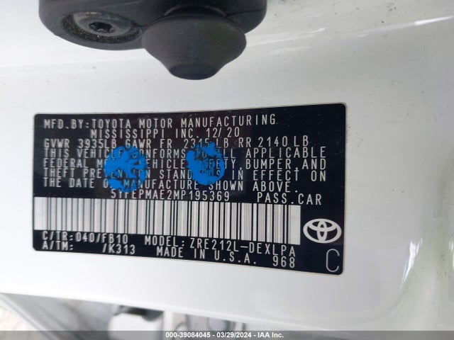 Toyota COROLLA LE 2021 5YFEPMAE2MP195369 Image 9